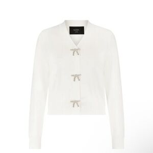 Aleeza Paris Elegant White Cardigan with Bow Accents